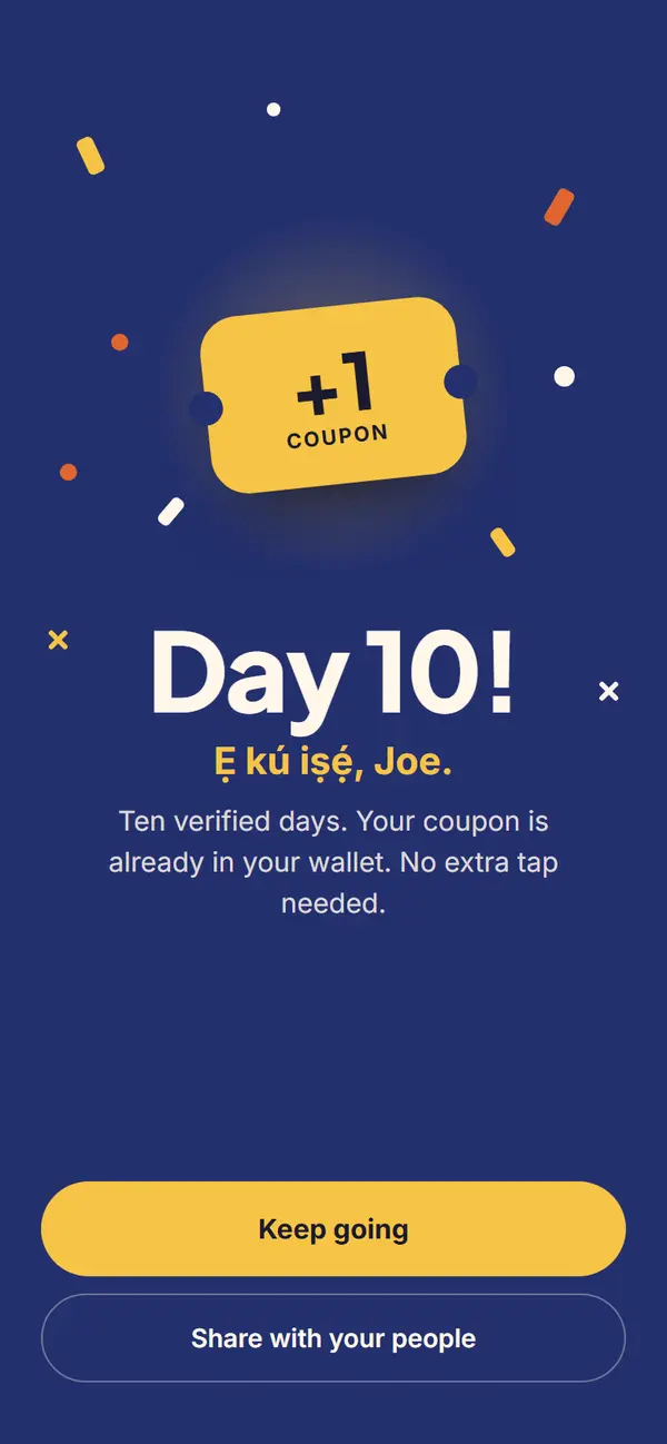 Day 10 milestone celebration